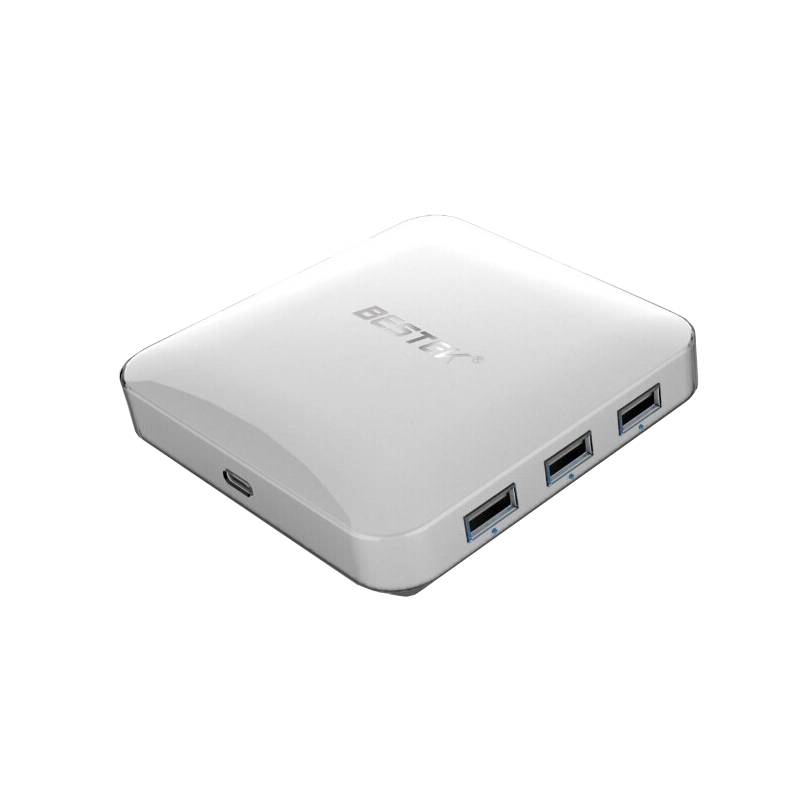 US Original BESTEK 6 USB Multi-Port Charger 60W 100V-240V, includes 1 Type-C Port, Compatible with iPhone, iPad, Android Smartphone (White) White