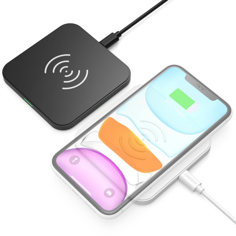 US Original CHOETECH Wireless Charger (2 Pack),10W Max Qi-Certified Fast Wireless Charging Pad Compatible with iPhone 11/11 Pro/11 Pro Max/XS Max/XS/X/8, Samsung  White/Black