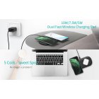[US Direct] Original CHOETECH Dual Wireless Charger (QC3.0 Adapter included), 5 Coils Qi Certified Fast Wireless Charging Pad Compatible with iPhone 11 11Pro/11Pro Max/XS  Black