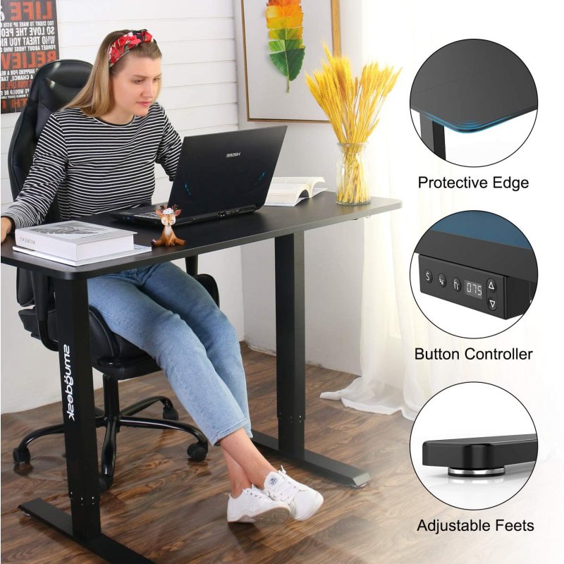 US Original Smugdesk Standing Desk, 48 x 24 inches Computer Desk Electric Height Adjustable Table Home Office Desk with Splice Board and Black Frame