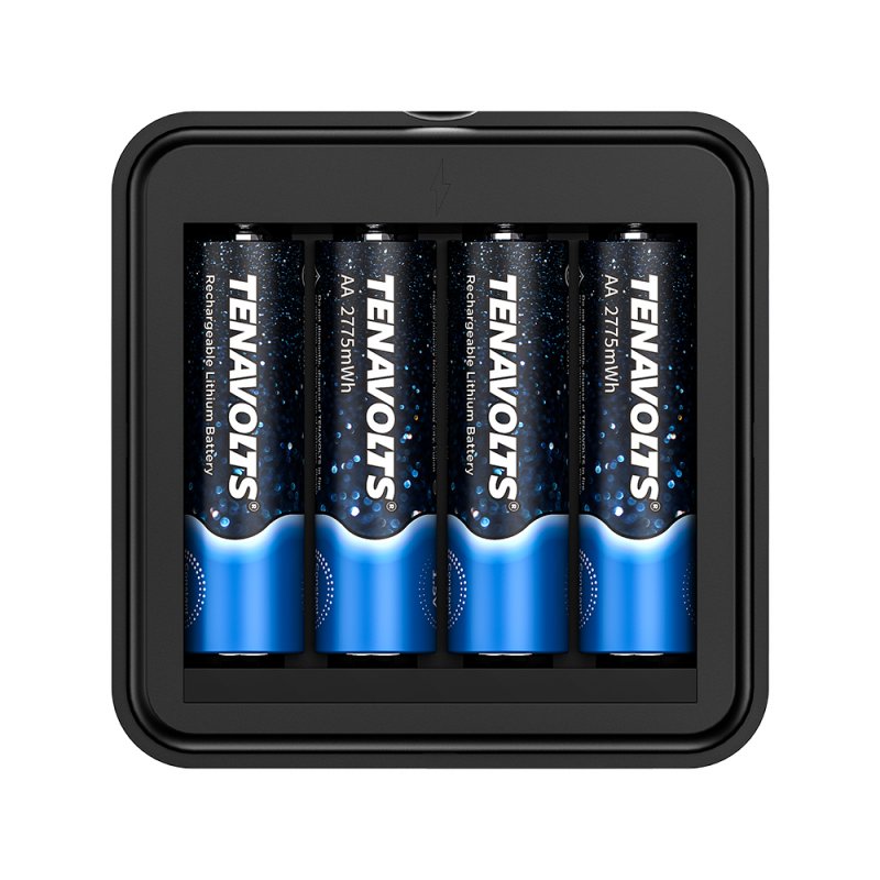 US Original TENAVOLTS AA Rechargeable Lithium/Li-ion Batteries, Pre-charged, includes USB Charger (4 Pack) Black/BLUE