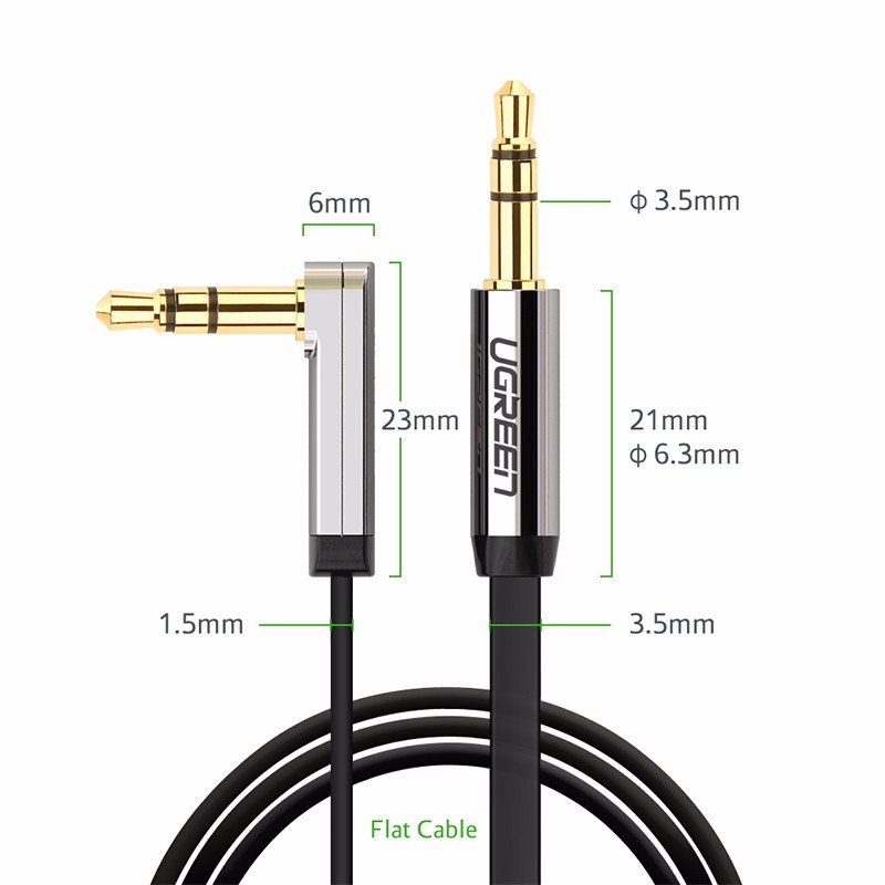 US Original UGREEN Dual 3.5mm Jack Audio Cable, Standard and 90-Degree Flat Jacks, Metal housing, Ultra Slim and Flat Cable (1.6 Ft, Black and Silver) Black_2M