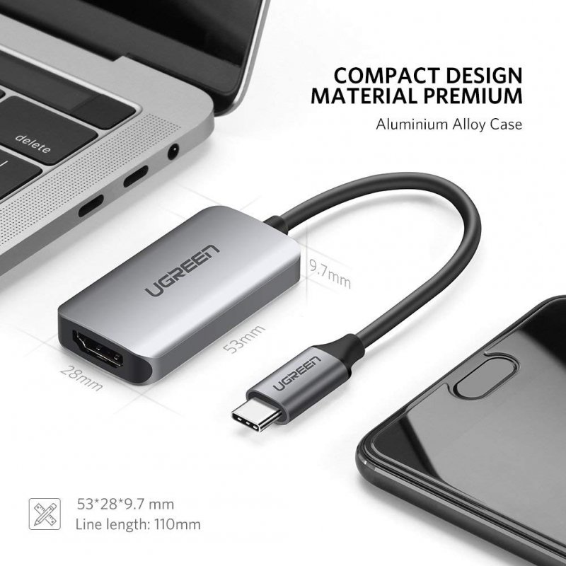 [US Direct] Original UGREEN USB-C to HDMI Adapter, Up to 4K Resolution, Compatible with Thunderbolt 3, Media Signal Converter (Dark Gray) Black_10CM