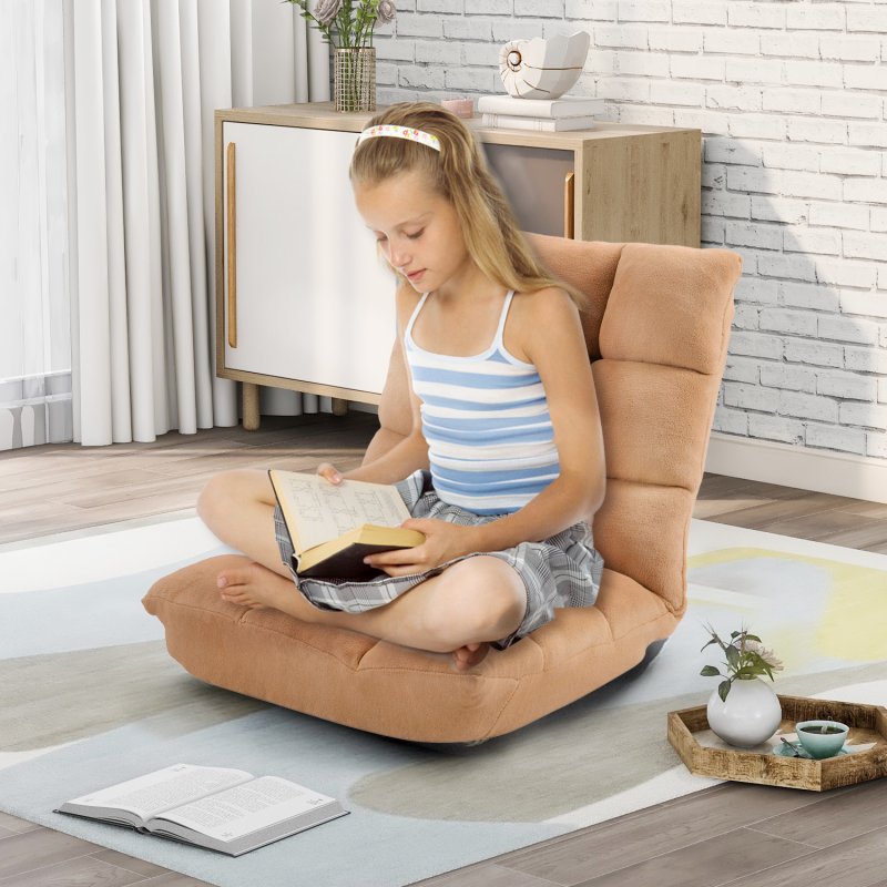US Orisfur. Fabric Upholstered Folding Lazy Sofa Chair Adjustable Floor Sofa Chair Yellow
