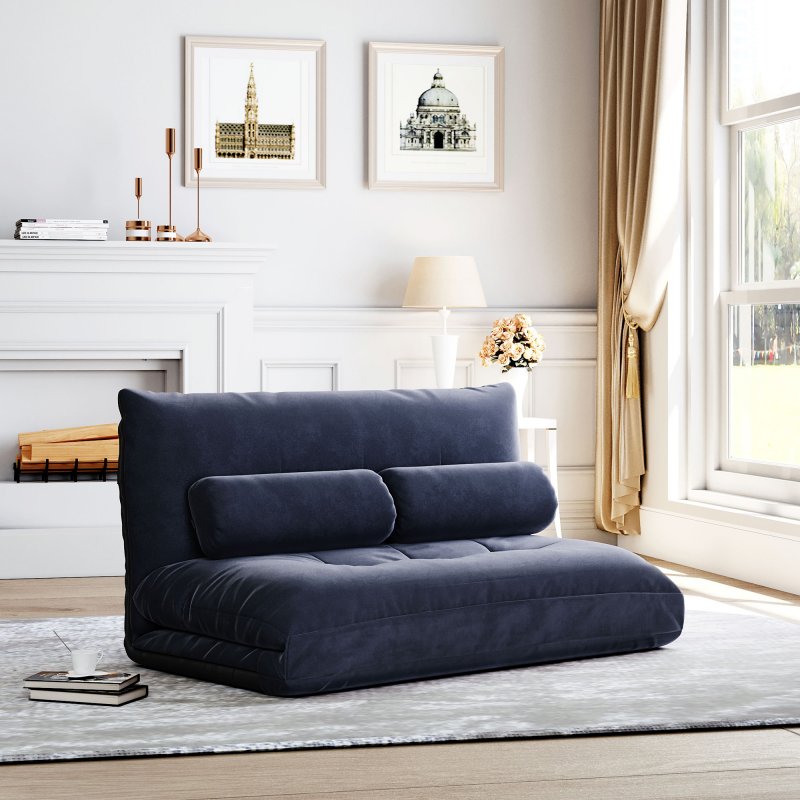 [US Direct] Orisfur. Sofa Bed Adjustable Folding Futon Sofa Video Gaming Sofa Lounge Sofa with Two Pillows