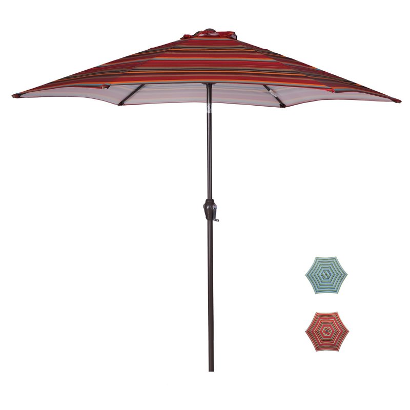 US Outdoor Patio 8.6-Feet Market Table Umbrella with Push Button Tilt and Crank, Blue Striped[Umbrella Base is not Included]