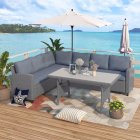 [US Direct] Patio Outdoor Furniture Pe Rattan Wicker Conversation Set All-Weather Sectional Sofa Set With Table & Soft Cushions (Grey)