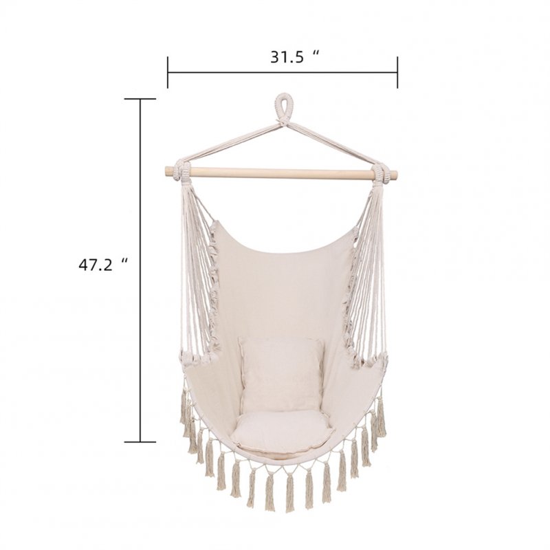 US Pillow Hanging Chair with Tassel Lightweight Sleep Hammock Beige
