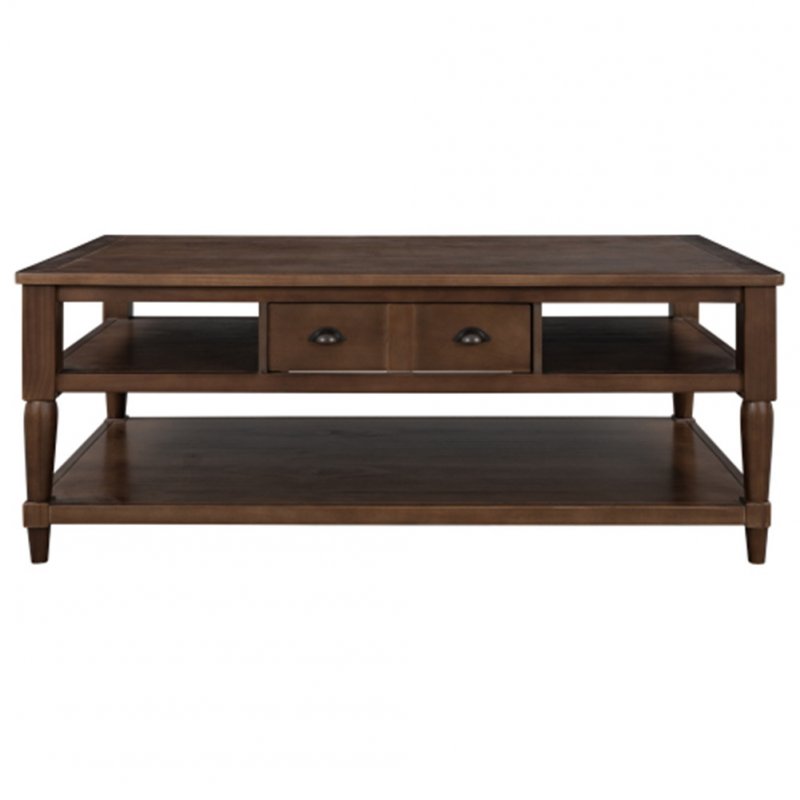 US Pine+MDF U-shaped Modern Coffee Table With 1 Drawer 1 Shelf With Metal Knobs brown