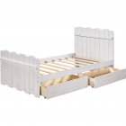 [US Direct] Pine  Wood  Double  Platform  Bed Drawers Retro Fence-shaped Headboard Footboard Rustic Style Bed white