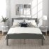  US Direct  Platform Bed with Horizontal Strip Hollow Shape Headboard and Footboard and Center Support Feet  Twin size   Gray