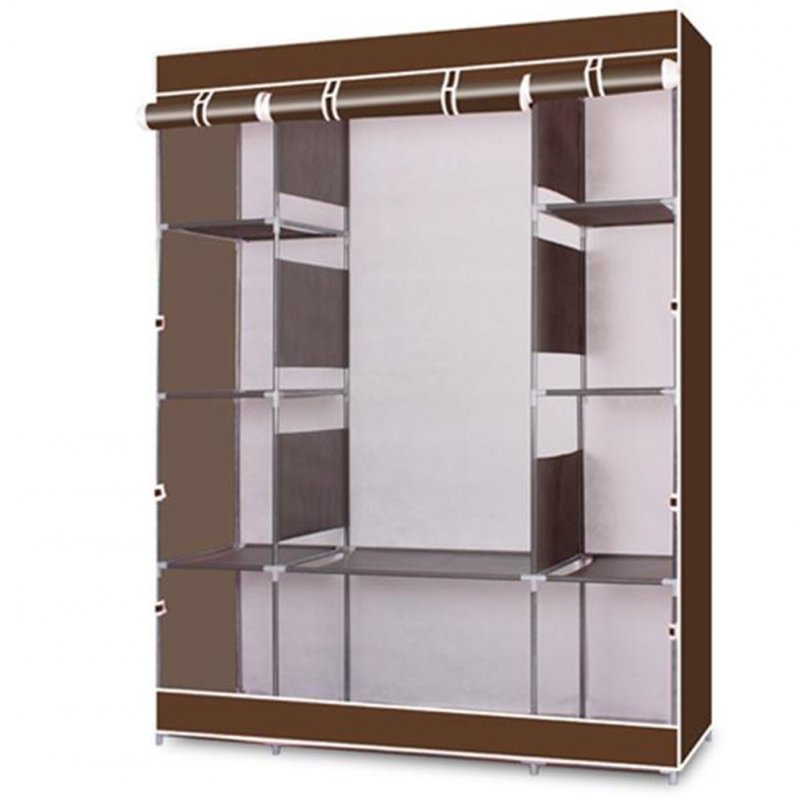 [US Direct] Portable Clothes  Closet Wardrobe Non-woven Fabric 4-tier 10-Lattices Storage Organizer Coffee