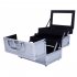  US Direct  Portable Cosmetic  Case With Mirror Makeup Train Case Jewelry Box Organizer Silver