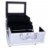  US Direct  Portable Cosmetic  Case With Mirror Makeup Train Case Jewelry Box Organizer Silver