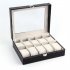  US Direct  Portable Watch Collection Box With 10 Compartments Premium Leather Fine Workmanship Storage Case black