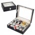  US Direct  Portable Watch Collection Box With 10 Compartments Premium Leather Fine Workmanship Storage Case black