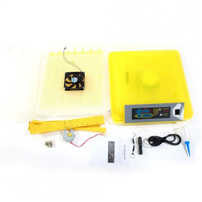 US Poultry Automatic  Incubator  Set For 56 Eggs With Led Egg Lighter Water Injector Single Power Supply yellow
