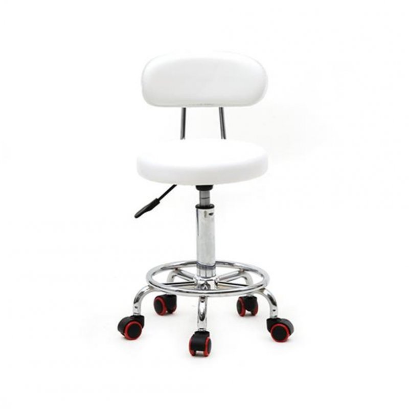US Pu Leather Sponge Salon  Stool Multi-purpose Adjustable Spa Bar Stool With Back Cushion Wheels white