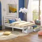 [US Direct] Queen Size Platform Bed With Drawers, White(New)