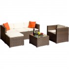 [US Direct] Rattan  Patio  Furniture Set Wicker Sofa Cushioned Sectional Furniture Set Garden Patio Sofa Set Brown