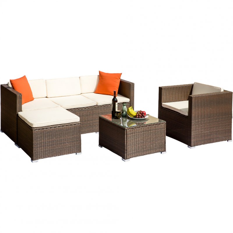 US Rattan  Patio  Furniture Set Wicker Sofa Cushioned Sectional Furniture Set Garden Patio Sofa Set Brown