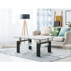 [US Direct] Rectangle Black Glass Coffee Table, Clear Coffee Table，Modern Side Center Tables for Living Room，  Living Room Furniture