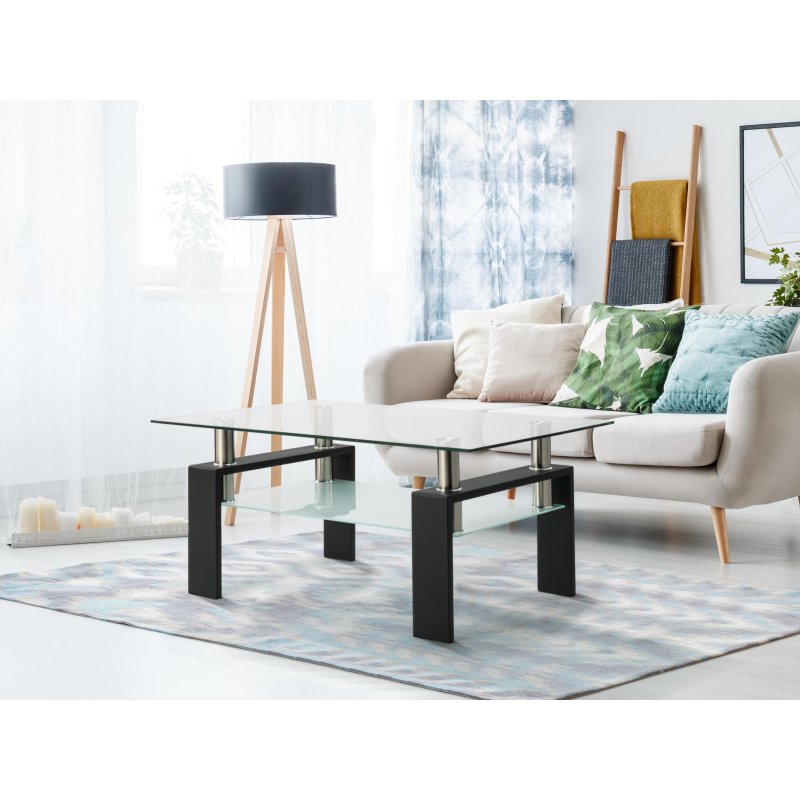 US Rectangle Black Glass Coffee Table, Clear Coffee Table，Modern Side Center Tables for Living Room，  Living Room Furniture