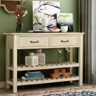 [US Direct] Retro Console Table For Entryway With Drawers And Shelf Living Room Furniture (Antique Blue)