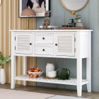 [US Direct] Retro Console Table Sideboard With Shutter Doors, Two Storage Drawers And Bottom Shelf For Entryway, Living Room, Dining Room (White)