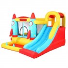 [US Direct] Rocket Bounce House Inflatable Castle Jumping Surface Slide With Blower Summer Toys For Children Red Blue