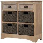 [US Direct] Rustic Storage  Cabinet With Two Drawers+four Classic Rattan Basket Household Furniture brown