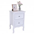 [US Direct] Side End Wood Bedside Tables White Nightstand With 2 Drawer Country Style with Storage Drawer white