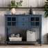  US Direct  Sideboard Console  Table With Bottom Shelf Farmhouse Wood glass Buffet Storage Cabinet Antique navy blue