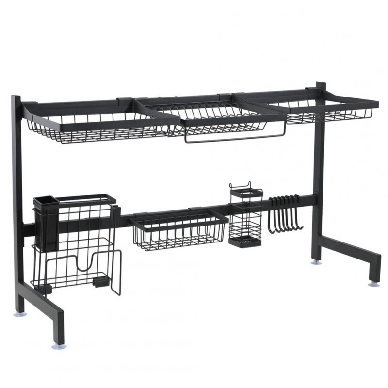 [US Direct] Single Layer Bowl  Rack Shelf Dish Drainer 92cm Inner Length Kitchen Organizer black