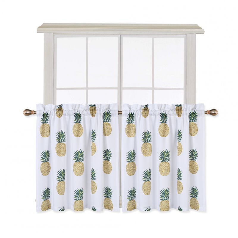 [US Direct] Small Window Curtains Set Pineapple Printed Plain Weave Window Tiers Kitchen Bathroom Basement Bedroom Drapes