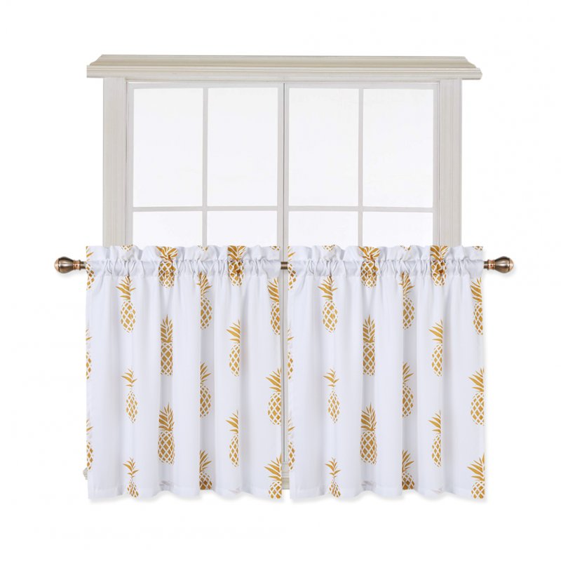 US Small Window Curtains Tiers Set Pineapple Printed Plain Weave Curtain