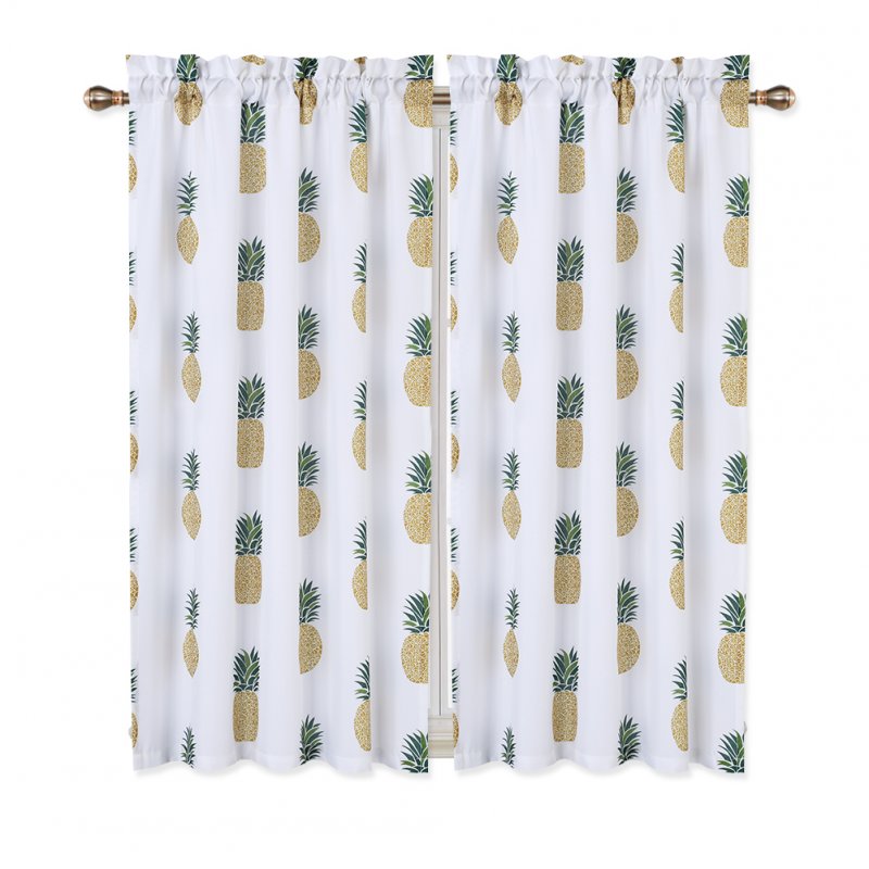 [US Direct] Small Window Curtains Set Pineapple Printed Plain Weave Window Tiers Kitchen Bathroom Basement Bedroom Drapes