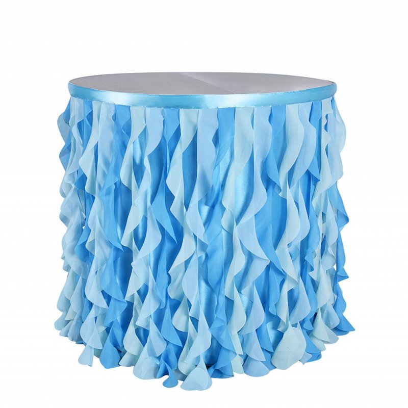 US Solid Color Tulle Table Skirt for Wedding Party Decoration matching blue_6FT