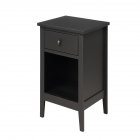 [US Direct] Solid Wood Bedside  Table With Single Storage Drawer Household Nightstand black
