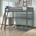 [US Direct] Solid Wood Twin Size Loft Bed With Ladder(Gray)
