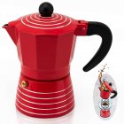 [US Direct] Stainless Steel Moka  Pot Classic Italian Style 3 Cup Coffee Pot Leak-proof Safe Valve Aluminum Stovetop Espresso Machine 6 Oz Red