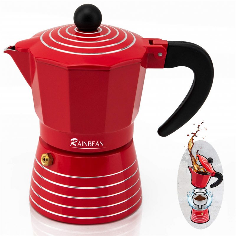 US Stainless Steel Durable Espresso  Pot 3 Cup Moka Pot Italian Cuban Greca Coffee Pot 6 Oz Red