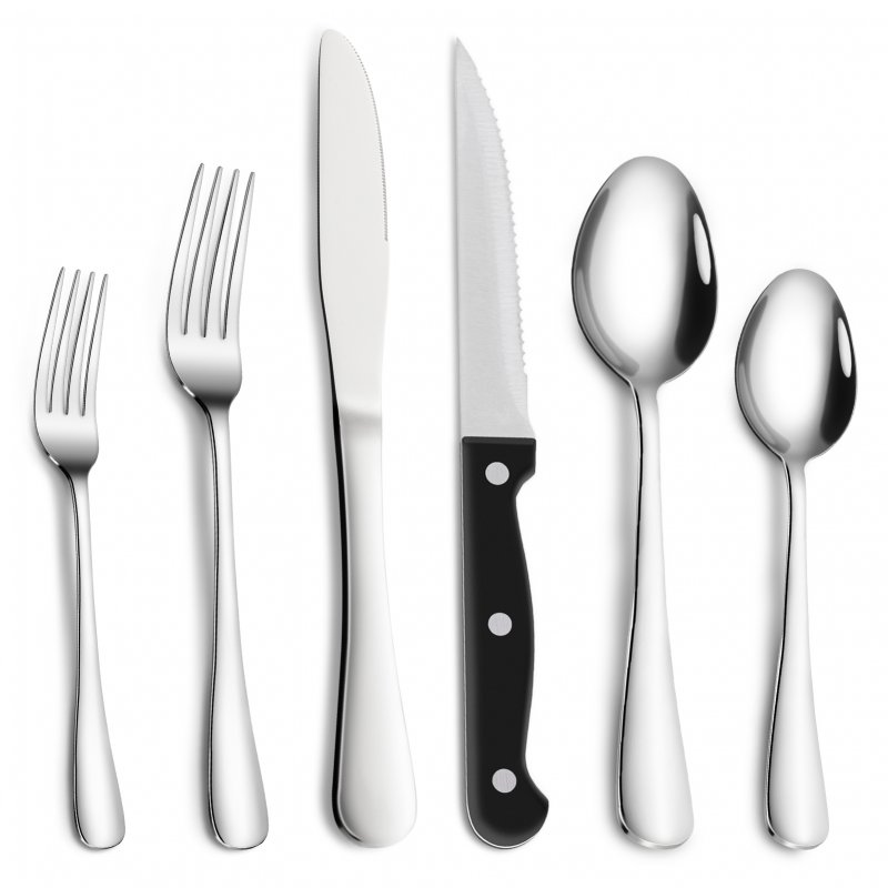 [US Direct] Stainless Steel Western Knife and Fork 592 Series 48pcs with Steak Knife Set Brand Cibeat Mirror Primary Color