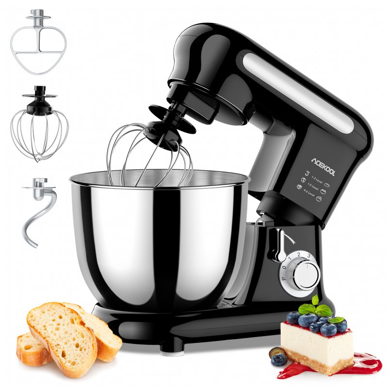 [US Direct] Stand Mixer 4QT Food Mixer for baking 300W 6 Speeds Electric Cake Mixer with Bowl, Dough Hook, Whisk