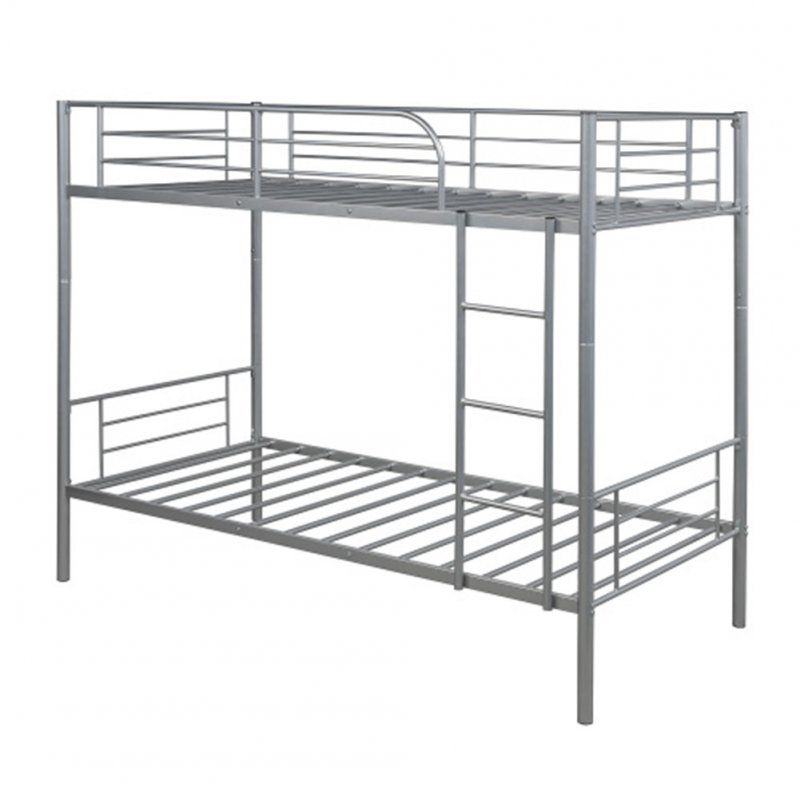 [US Direct] Steel Bunk  Bed Twin Over Twin Bed Frame With Safety Guard Rails Flat Ladder Silver