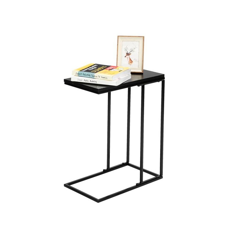 [US Direct] Steel Frame L Side Table For Living Room Bedroom Assemble Side Table black
