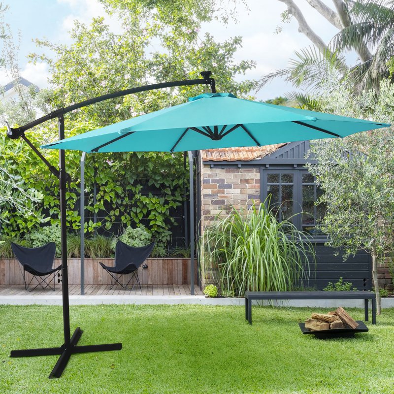 US TOPMAX 10FT Patio Offset Lighted Hanging Cantilever Umbrella for Backyard,Poolside, Garden and Lawn, Beige