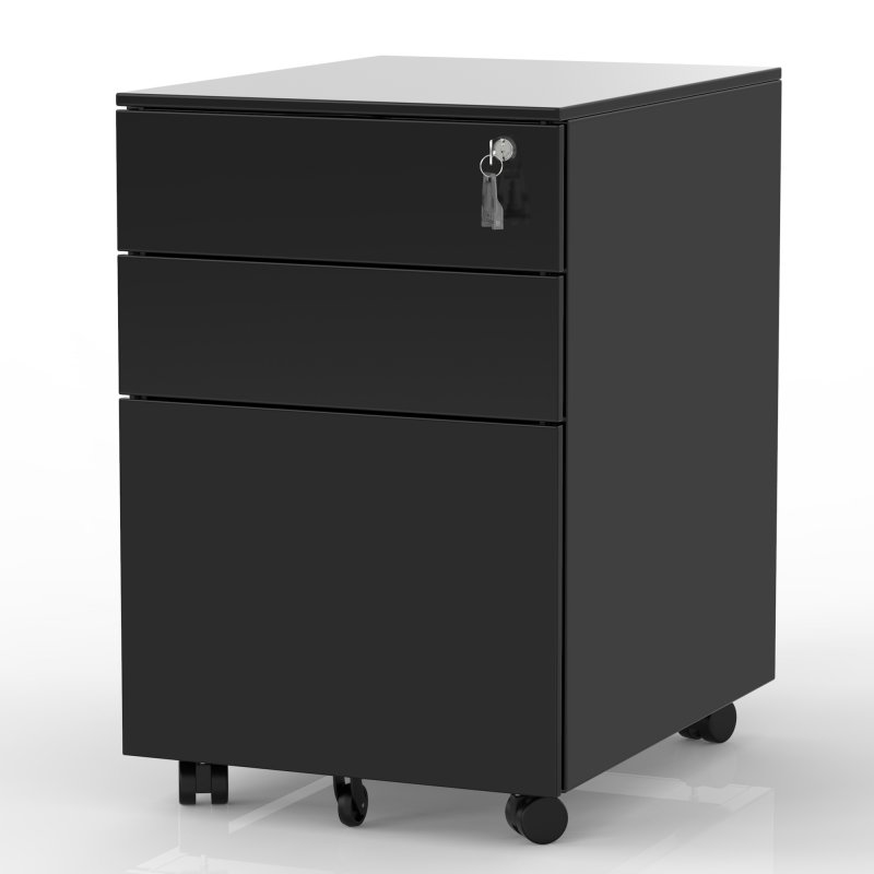 US TREXM 3 Drawer File Cabinet Mobile Metal Lockable File Cabinet Under Desk Fully Assembled Except for 5 Castors (White)