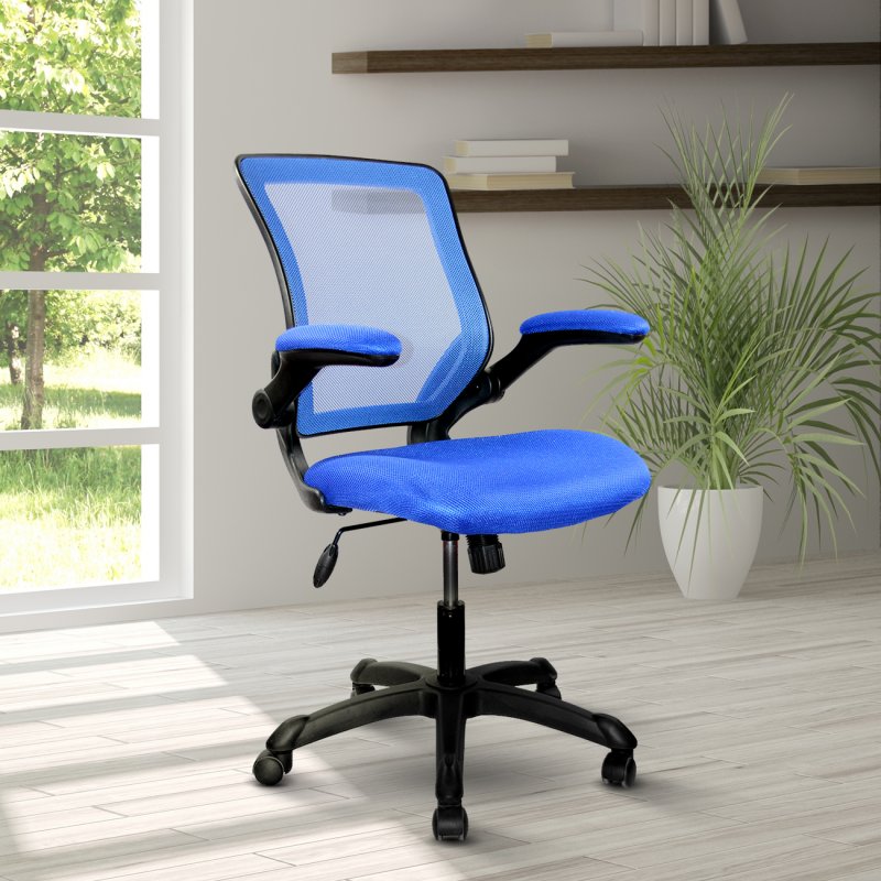 [US Direct] Techni Mobili Mesh Task Office Chair with Flip Up Arms, Blue