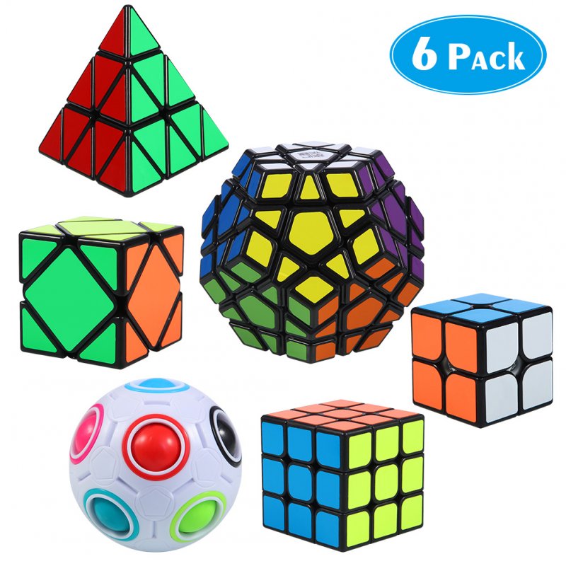 US Thinkmax 6pcs Speed Cube Set, Magic Cube Set of 2x2x2 3x3x3 Pyramid Megaminx Skew Cube Set of Puzzle Toys for Children and Adult Challenge